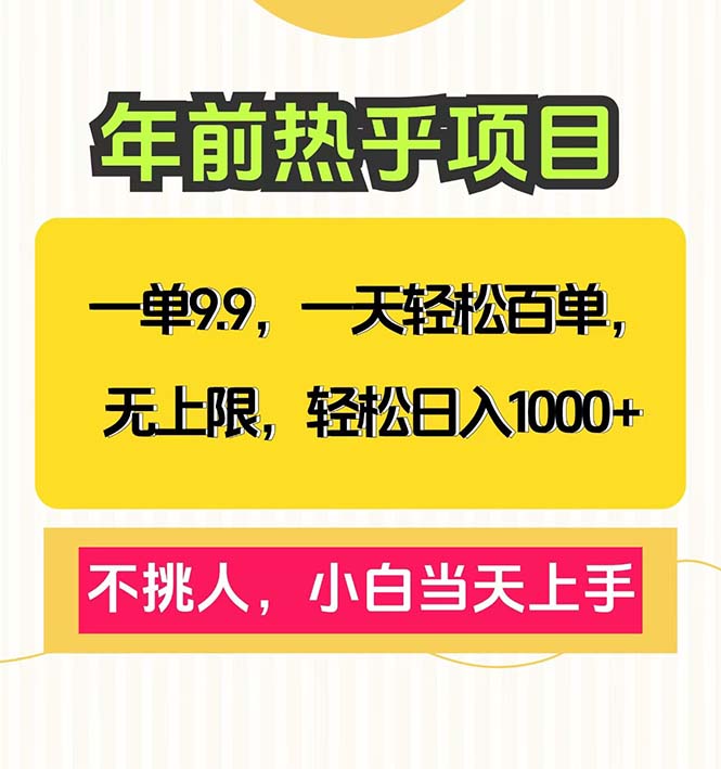 一单9.9，一天百单无上限，不挑人，小白当天上手，轻松日入1000+-小鹏项目网