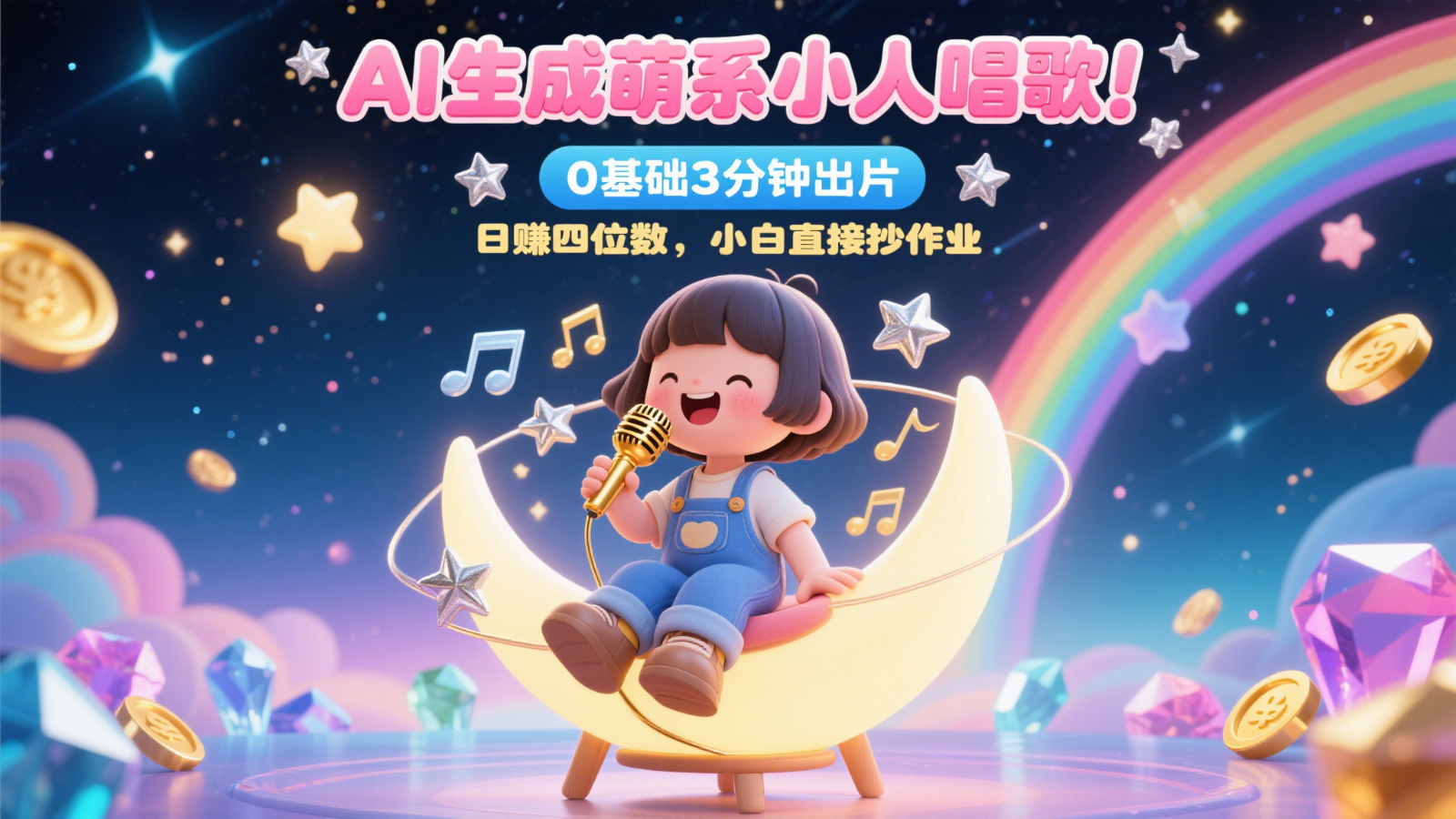 AI生成萌系小人唱歌！0基础3分钟出片，28个作品涨粉9万，日赚四位数，小白直接抄作业-小鹏项目网