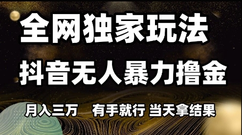 全网独家玩法抖音无人暴力撸金，月入3W，有手就行，当天拿结果【揭秘】-小鹏项目网