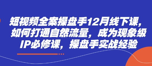 短视频全案操盘手12月线下课，如何打通自然流量，成为现象级IP必修课，操盘手实战经验-小鹏项目网