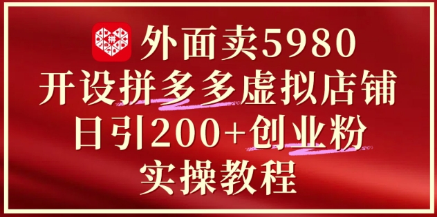 外面卖5980开设拼多多虚拟店铺：单日引流200+创业付费粉实战教程-小鹏项目网