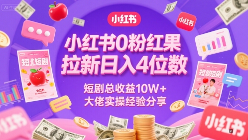 小红书0粉红果短剧拉新日入4位，数短剧总收益10W+大佬实操经验分享-小鹏项目网