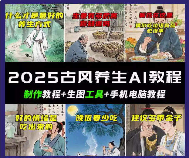 抖音AI古风养生视频教程日入五张 轻松涨粉 10W+-小鹏项目网
