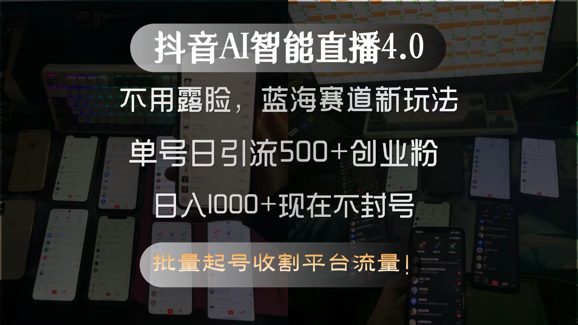 抖音AI智能直播4.0，不用露脸，蓝海赛道新玩法，单号日引流500+创业粉…-小鹏项目网