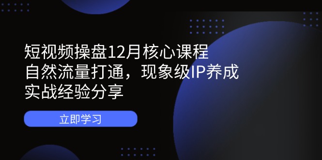 短视频操盘12月核心课程：自然流量打通，现象级IP养成，实战经验分享-小鹏项目网