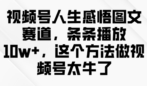 视频号人生感悟图文赛道，条条播放10w+，这个方法做视频号太牛了-小鹏项目网