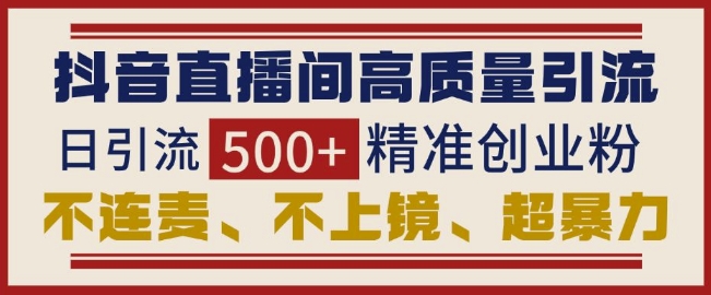 抖音直播间引流创业粉，无需连麦、不用上镜、超暴力，日引流500+高质量精准创业粉-小鹏项目网