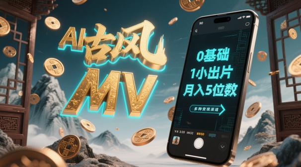 AI一键生成古风音乐MV，0剪辑基础1小时出片，多种变现渠道，一部手机月入5位数-小鹏项目网