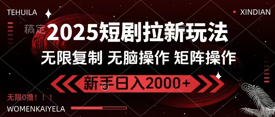 2025短剧拉新玩法，无需注册登录，无限0撸，无脑批量操作日入2000+-小鹏项目网