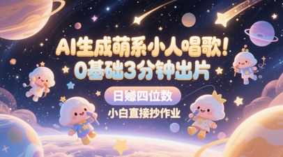 AI生成萌系小人唱歌，0基础3分钟出片，28个作品涨粉8.9W，单条最高19W赞，日入四位数，小白直接抄作业-小鹏项目网