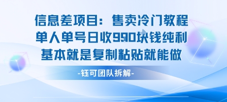 信息差项目：售卖冷门教程单人单号日收9张纯利基本就是复制粘贴就能做-小鹏项目网
