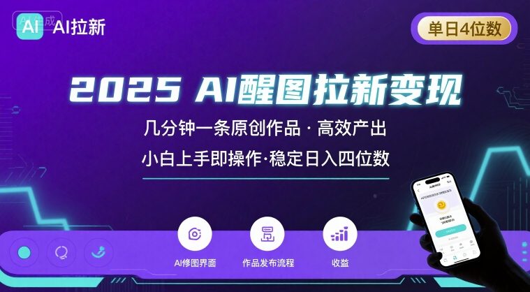 2025最强AI醒图拉新，几分钟一条原创作品，单日收入4位数，小白也能上手操作-小鹏项目网