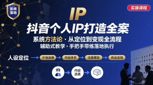 抖音个人IP系统落地实操大课，实操课程，辅助落地-小鹏项目网