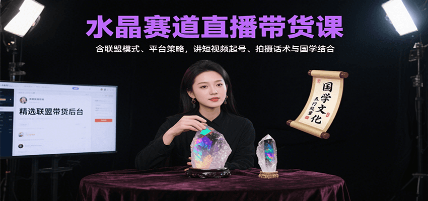 水晶赛道直播带货课：含联盟模式、平台策略，讲短视频起号、拍摄话术与国学结合-小鹏项目网