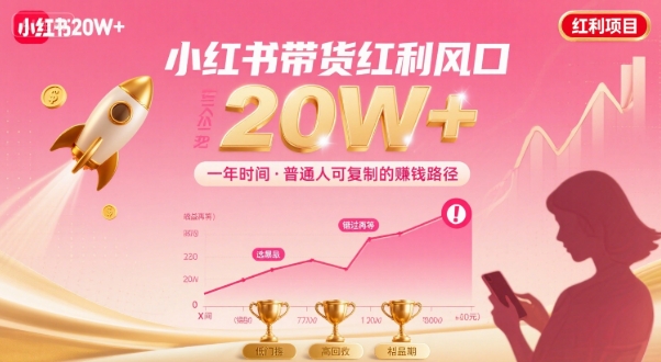 一年时间靠小红书带货项目年入20w+，最不能错的大红利项目-小鹏项目网