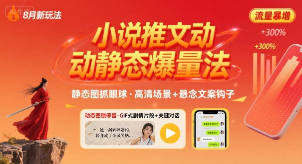 8月小说推文全新玩法，动静态图片+搭配小说文案爆量玩法-小鹏项目网