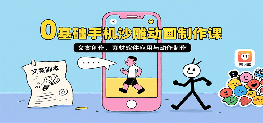 0基础手机沙雕动画制作课，文案创作、素材软件应用与动作制作-小鹏项目网
