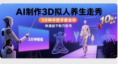 Ai制作3D拟人养生走秀，3分钟手把手教会你，快速起千粉万粉号-小鹏项目网