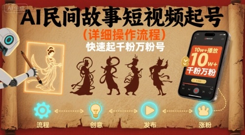 AI民间故事短视频起号，详细操作流程，快速起千粉万粉号-小鹏项目网