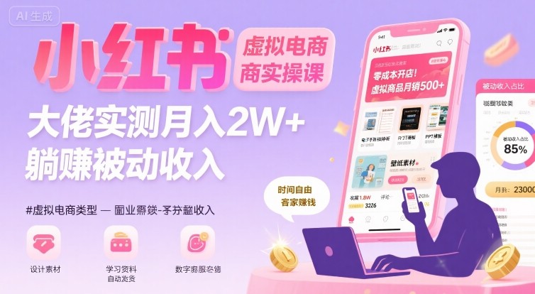 小红书虚拟电商，大佬实测月入2W+，实现被动收入-小鹏项目网