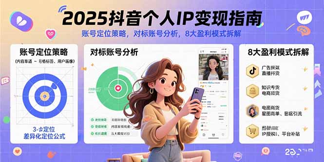 2025抖音个人IP变现指南，账号定位策略，对标账号分析，8大盈利模式拆解-小鹏项目网