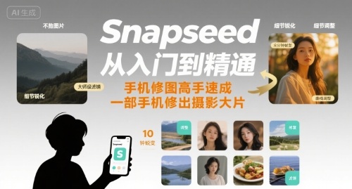 Snapseed从入门到精通，手机修图高手速成，一部手机就能修出摄影大片-小鹏项目网