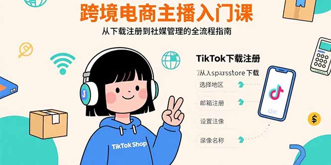 跨境电商主播入门课，TikTok下载注册，支付工具配置，社媒账号管理全流程-小鹏项目网