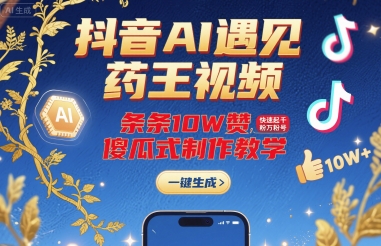 抖音AI遇见药王视频，条条10W赞，快速起千粉万粉号，傻瓜式制作教学-小鹏项目网