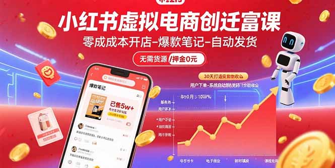 小红书虚拟电商创富课：零成本开店/爆款笔记/自动发货,30天打造被动收入-小鹏项目网