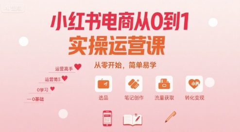 小红书电商从0到1实操运营课，从零开始，简单易学-小鹏项目网