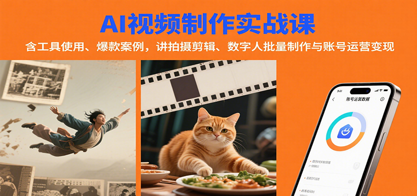 AI视频制作实战：含工具使用、爆款案例，讲拍摄剪辑、数字人批量制作与账号运营变现-小鹏项目网