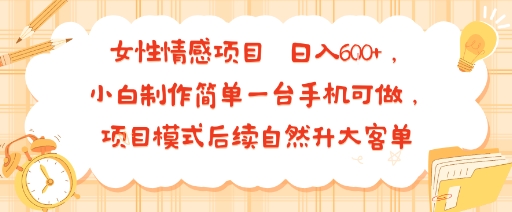 女性情感项目 小白制作简单一台手机可做 项目模式后续自然升大客单 日入6张-小鹏项目网