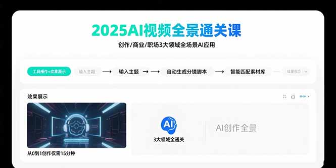 2025AI视频全景通关课：涵盖创作/商业/职场3大领域  掌握AI全场景应用-小鹏项目网
