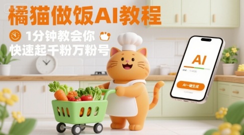 有趣的橘猫买菜做饭视频，用AI一键搞定，1分钟教会你，快速起千粉万粉号-小鹏项目网