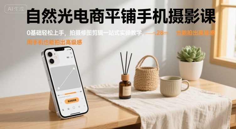 自然光电商平铺手机摄影课，0基础轻松上手，拍摄修图剪辑一站式实操教学，用手机也能拍出高级感-小鹏项目网