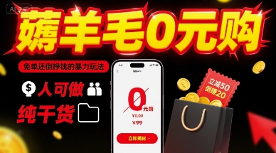 薅羊毛0元购，免单还倒挣钱的暴力玩法，人人可做，纯干货-小鹏项目网