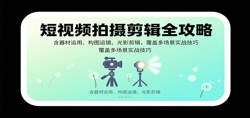 短视频拍摄剪辑全攻略：含器材运用、构图运镜、光影剪辑，覆盖多场景实战技巧-小鹏项目网