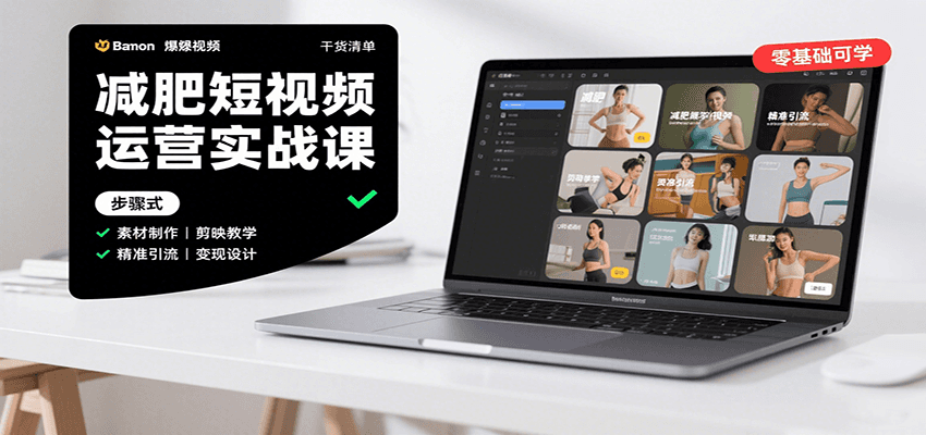减肥短视频运营实战课：含素材制作、剪映教学，讲精准引流、变现设计与内容模板技巧-小鹏项目网