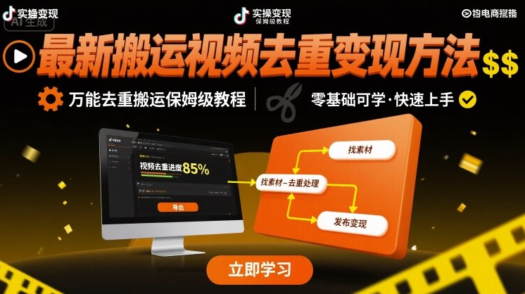 最新搬运视频去重变现方法，万能去重搬运保姆级教程-小鹏项目网