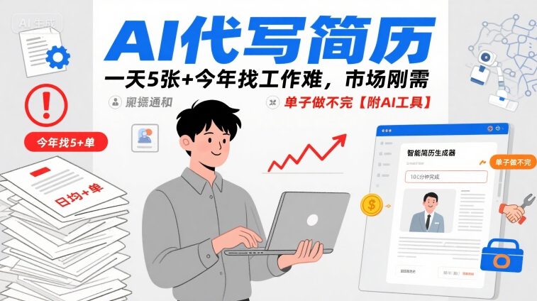 AI代写简历，一天5张+今年找工作难，市场刚需，单子做不完【附AI工具】-小鹏项目网