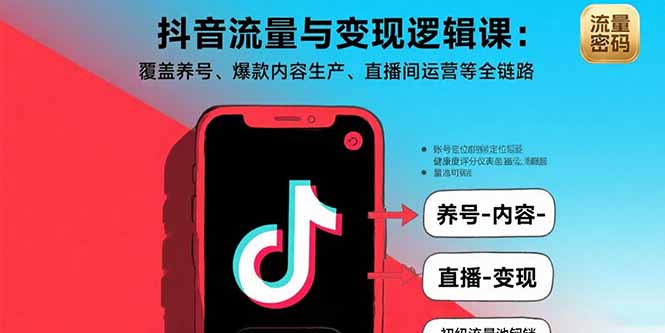 抖音流量与变现逻辑课：覆盖养号、爆款内容生产、直播间运营等全链路-小鹏项目网