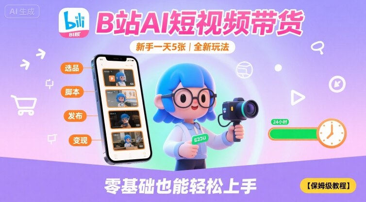 B站AI短视频带货，新手一天5张，全新玩法【保姆级教程】-小鹏项目网