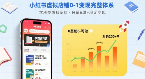 小红书虚拟店铺0-1变现完整体系：卖学科类虚拟资料，一天6张+，很稳定【已完结】-小鹏项目网