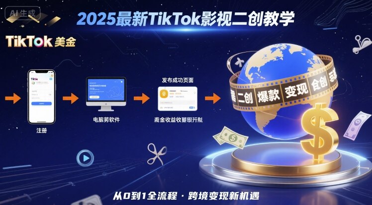 2025年最新TikTok影视二创教学，从注册到发布撸美金全流程，跨境变现新机遇-小鹏项目网