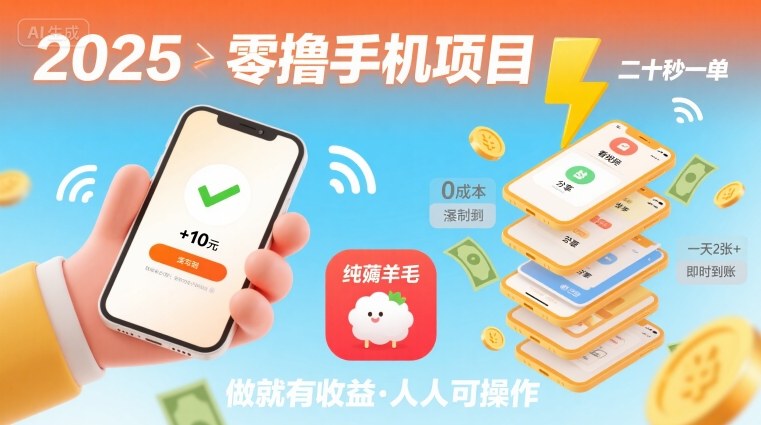 2025年零撸手机项目，二十秒一单，纯薅羊毛 一天2张+做就有-小鹏项目网
