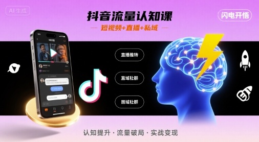 抖音流量认知课，短视频+直播+私域，认知提升，闪电开悟-小鹏项目网