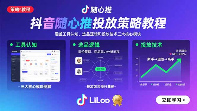 抖音随心推投放策略教程：涵盖工具认知、选品逻辑和投放技术三大核心模块-小鹏项目网