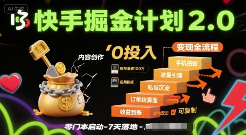 快手掘金计划2.0，快手电商变现全流程，简单可复制，0投入-小鹏项目网