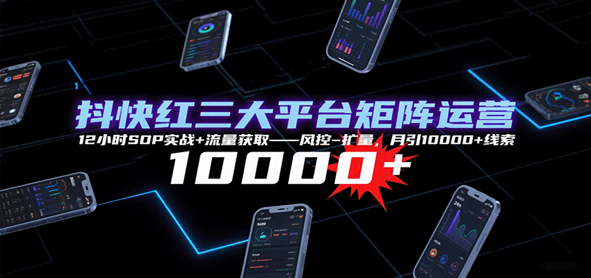 抖快红三大平台矩阵运营，12小时SOP实战+流量获取-风控-扩量，月引10000+线索-小鹏项目网