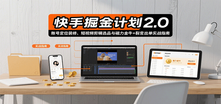 快手掘金计划2.0，账号定位装修、短视频剪辑选品与磁力金牛+裂变出单实战指南-小鹏项目网